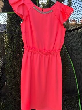 Gianni Bini Neon Pink Dress with Beaded Neckline